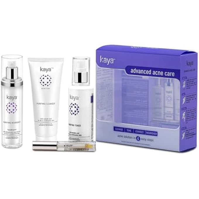 kaya ADVANCED ACNE CARE KIT (SET OF 4 FOR OILY & COMBINATION SKIN), ACNE FACE WASH/ACNE CLEANSER + ACNE TONER + ACNE MOISTURIZER/ACNE CREAM + SPOT CORRECTOR - Image 1